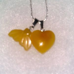 Boho Citrine Mermaid tail and Citrine Heart Sterling Silver 16” Neckla…